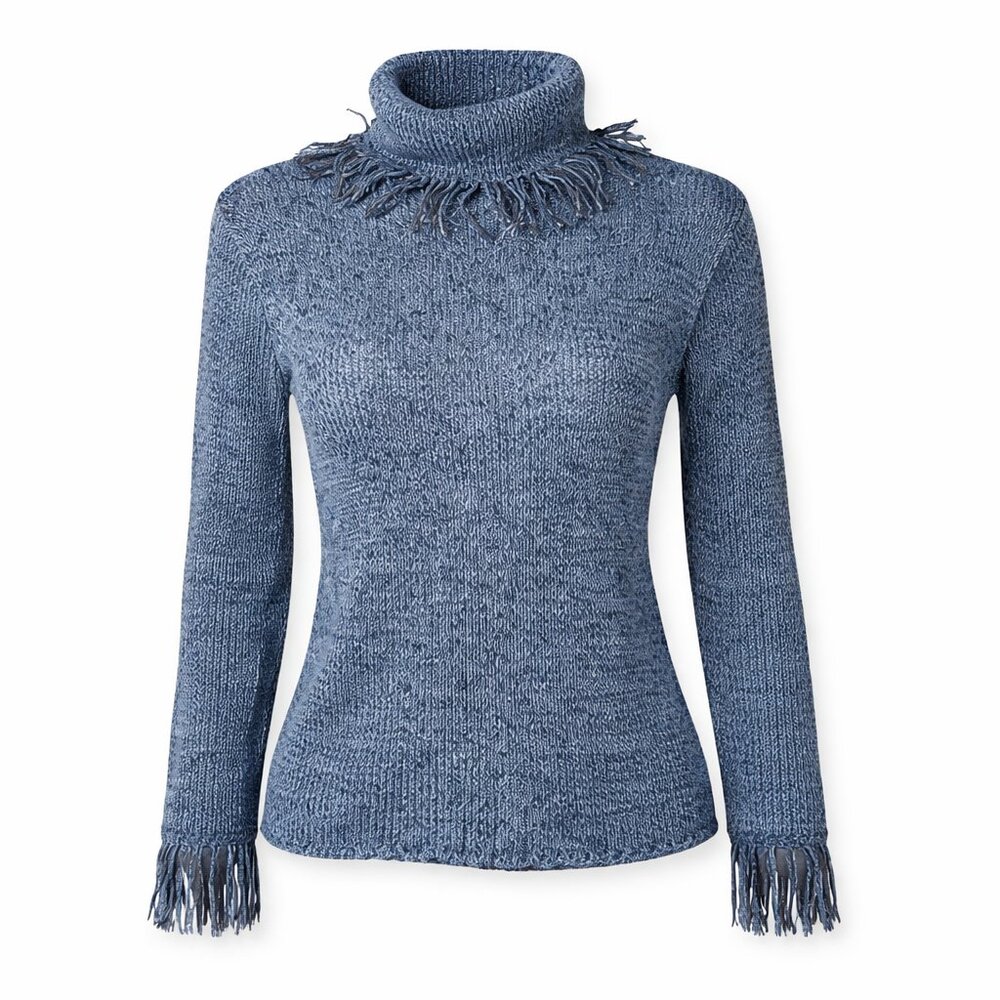 FIA ITALIA Hand Loomed Fringe Blue Sweater Size M